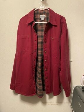 Carhartt Mens Flannel Lined Shirt Jacket Snap Buttons Red Large Barn Chore Coat